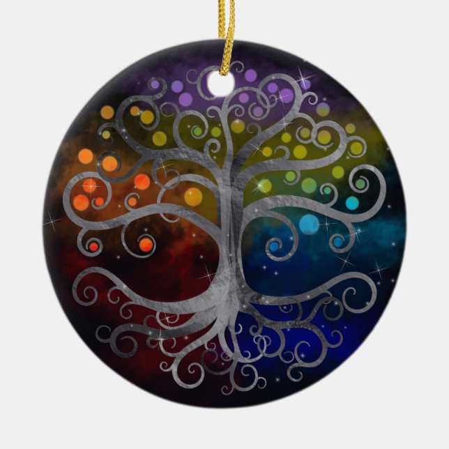 Tree of life Silver Swirl Ceramic Tree Decoration (Front)