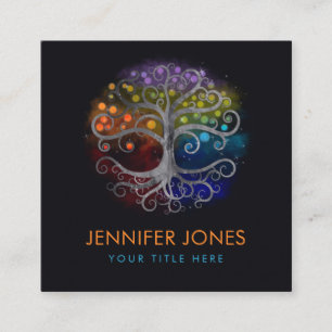 Tree of life Silver Swirl Square Business Card