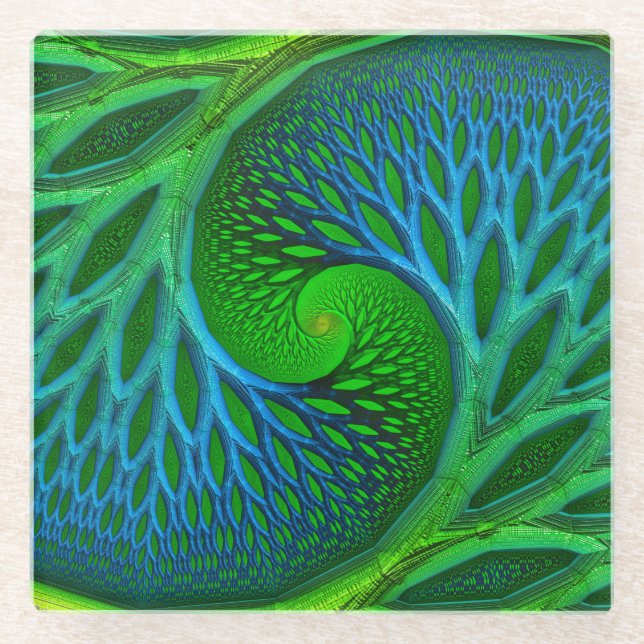 Tree Of Life Spiral Fractal Glass Coaster (Front)