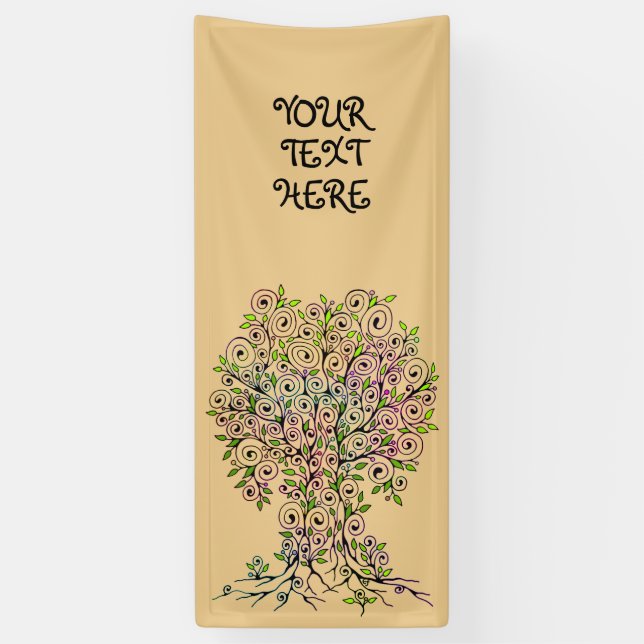 Tree Of Life - Spirals Leaves Fruits 1 Banner (Vertical)