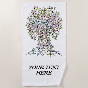 Tree Of Life - Spirals Leaves Fruits 1 Beach Towel