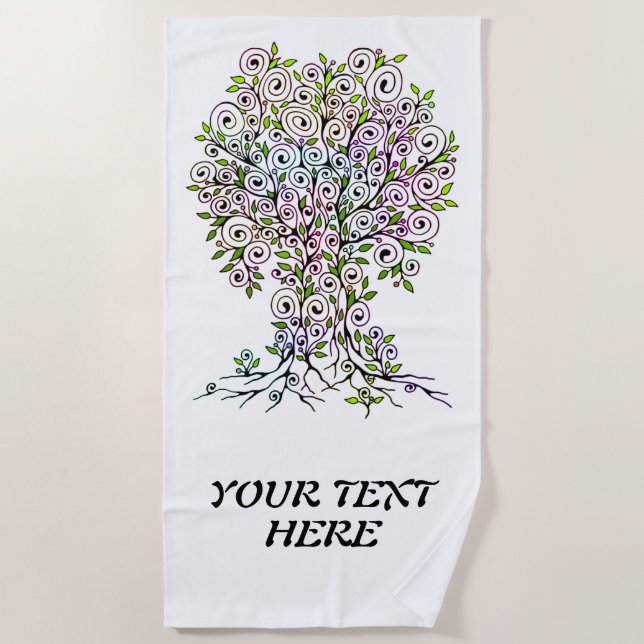 Tree Of Life - Spirals Leaves Fruits 1 Beach Towel (Front)