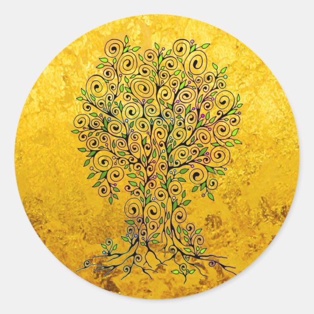 Tree Of Life - Spirals Leaves Fruits 1 Classic Round Sticker (Front)