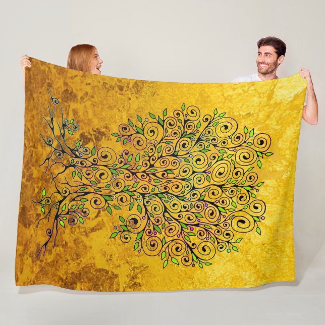Tree Of Life - Spirals Leaves Fruits 1 Fleece Blanket (In Situ)