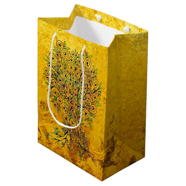 Tree Of Life - Spirals Leaves Fruits 1 Medium Gift Bag (Front Angled)
