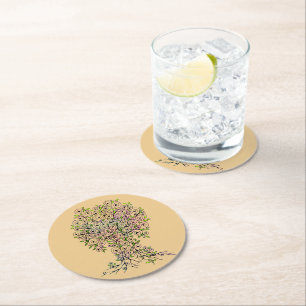 Tree Of Life - Spirals Leaves Fruits 1 Round Paper Coaster