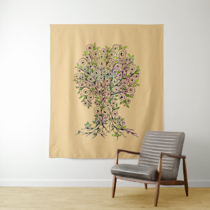 Tree Of Life - Spirals Leaves Fruits 1 Tapestry