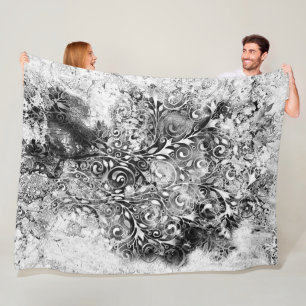 Tree Of Life - Spirals Leaves Grunge Style 1 Fleece Blanket