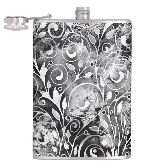 Tree Of Life - Spirals Leaves Grunge Style 1 Hip Flask (Opened)