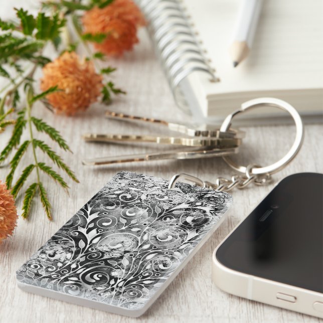 Tree Of Life - Spirals Leaves Grunge Style 1 Key Ring (Front Right)