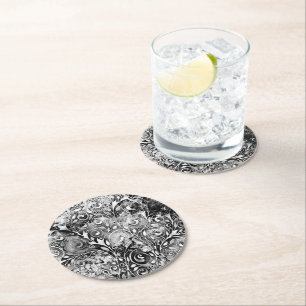 Tree Of Life - Spirals Leaves Grunge Style 1 Round Paper Coaster