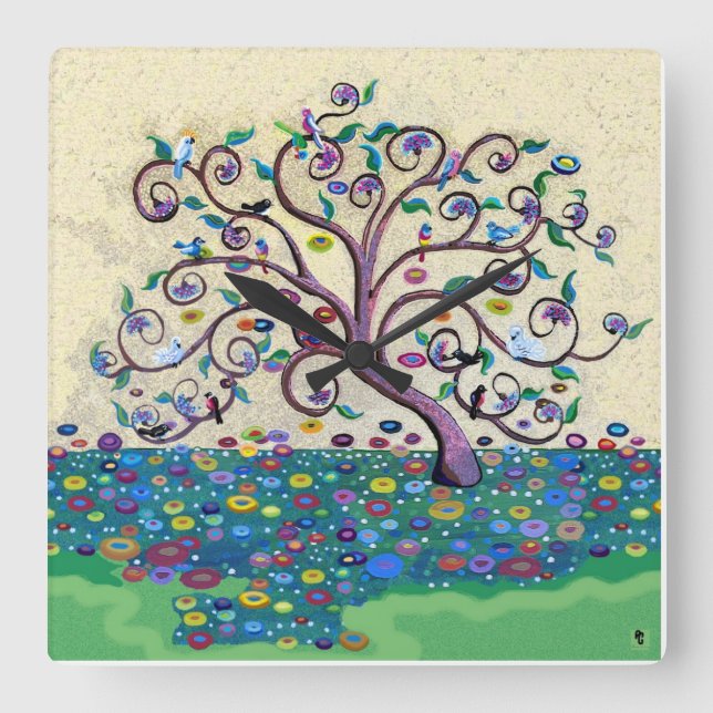 Tree of life square wall clock (Front)