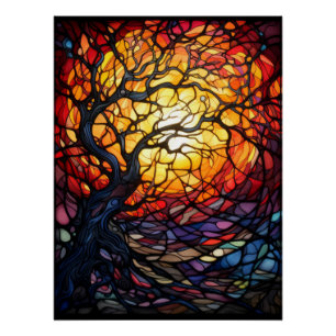 Tree of Life Stained Glass Art Abstract Mosaic Poster