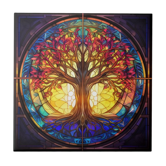 Tree of Life Stained Glass Ceramic Tile (Front)