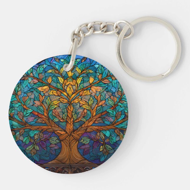 Tree of life stained glass look keychain (Back)