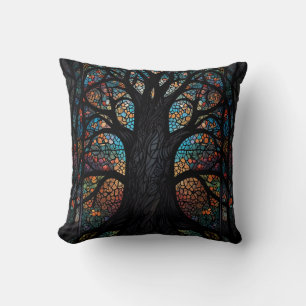 Tree Of Life Stained Glass Mosaic Art Cushion