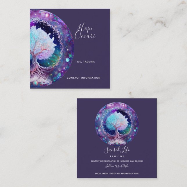 Tree of Life | Starry Night Square Business Card (Front/Back)