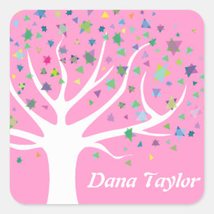 Tree of Life Stars Monogram Name Gift Cookie Square Sticker