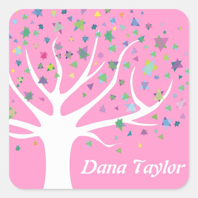 Tree of Life Stars Monogram Name Gift Cookie Square Sticker (Front)