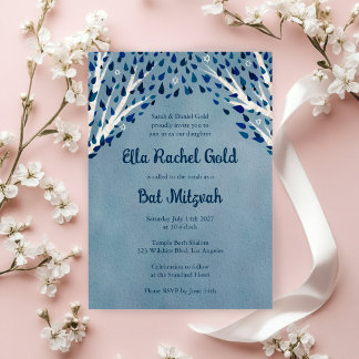 Tree of Life Stars Watercolor Bat Bar Mitzvah Invitation
