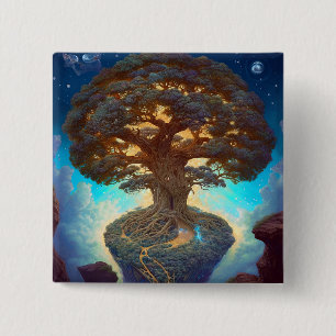 Tree Of Life Surreal Nature Art 15 Cm Square Badge