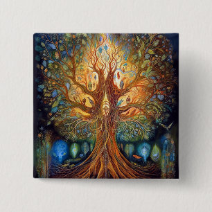 Tree Of Life Surreal Nature Art 15 Cm Square Badge