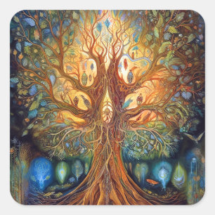 Tree Of Life Surreal Nature Art Square Sticker
