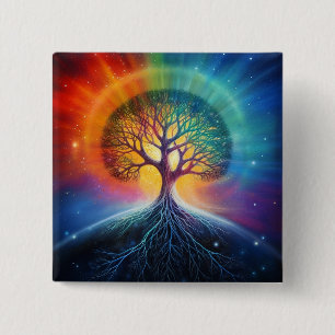Tree Of Life Surreal Rainbow Art 15 Cm Square Badge