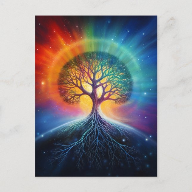 Tree Of Life Surreal Rainbow Art Postcard (Front)