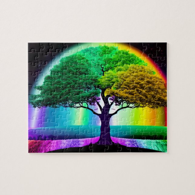 Tree of Life Surrounded by Rainbow Colours Jigsaw Puzzle (Horizontal)