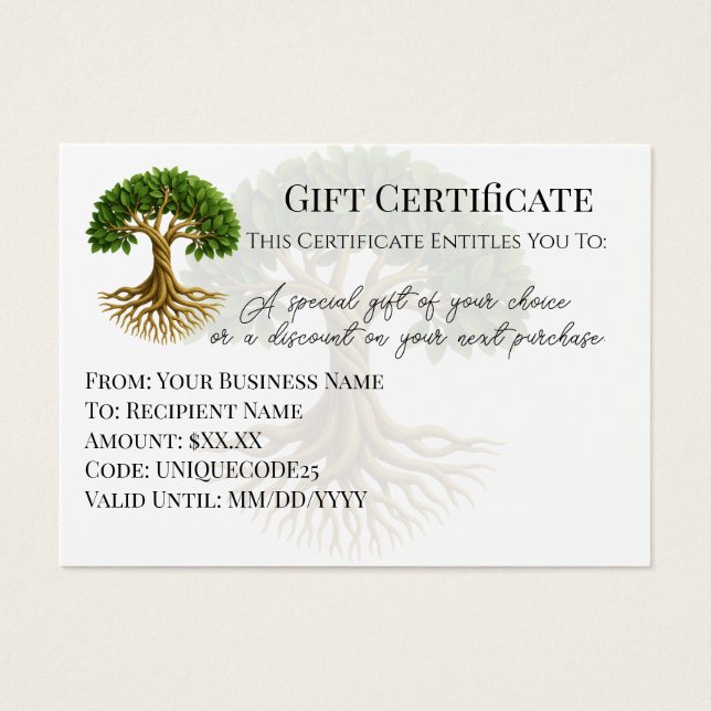 Tree of Life Symbol Business Logo Gift Certificate (Front)