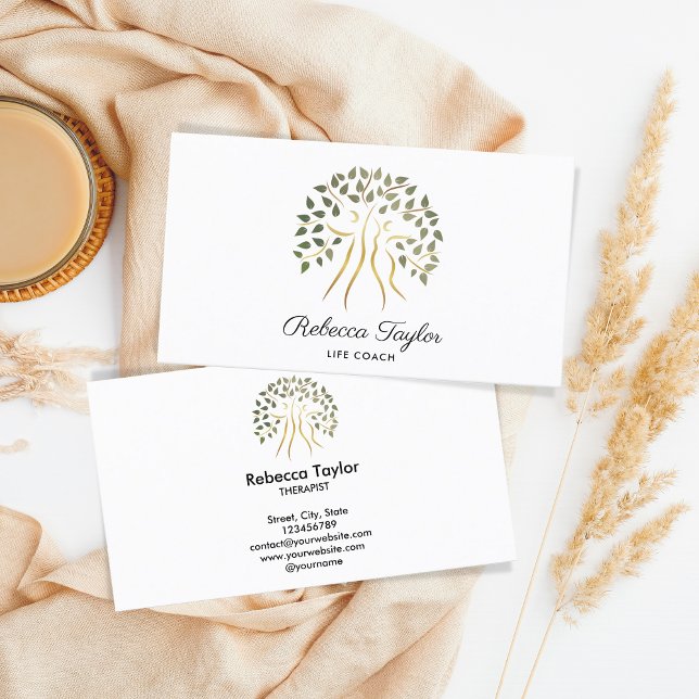 tree of life therapist life coach fitness health business card (tree of life with man and woman)