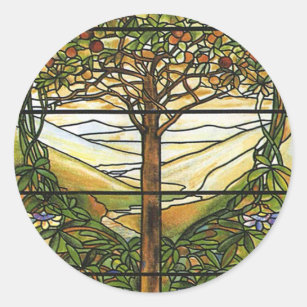 Tree of Life/Tiffany Stained Glass Window Classic Round Sticker