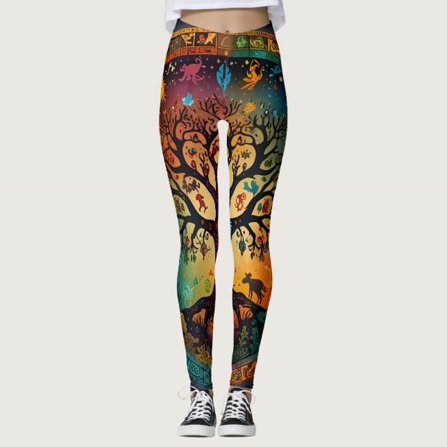 Tree of Life Vivid Coloured Design Leggings (Front)