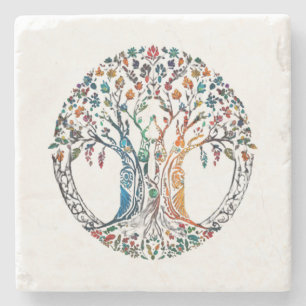 Tree of Life Vivid coloured  Stone Coaster