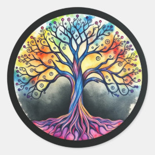 Tree of Life Watercolor  Classic Round Sticker