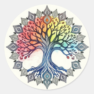 Tree of Life Watercolor  Classic Round Sticker