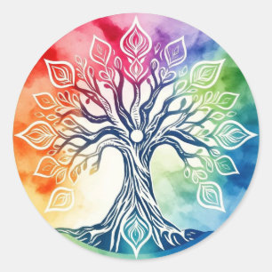 Tree of Life Watercolor  Classic Round Sticker