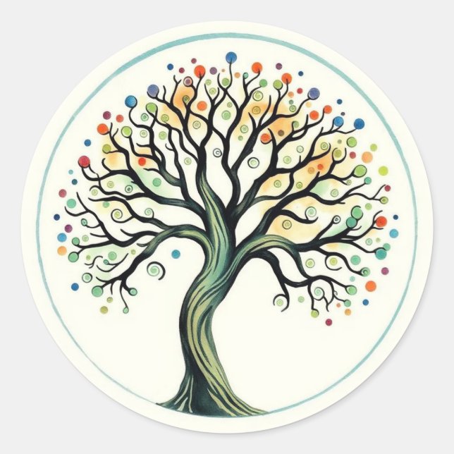 Tree of Life Watercolor  Classic Round Sticker (Front)