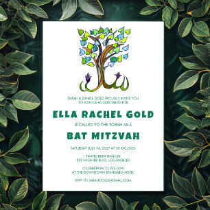 Tree of Life Watercolor Custom Bar Bat Mitzvah Invitation