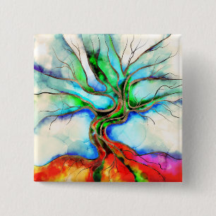 Tree of life - watercolor, ink and gold 15 cm square badge