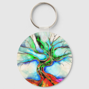 Tree of life - watercolor, ink and gold key ring