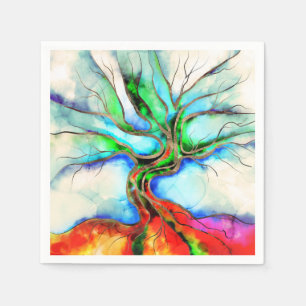 Tree of life - watercolor, ink and gold napkin