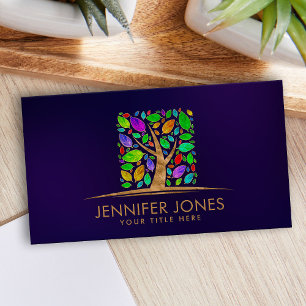 Tree of life - watercolor leaves - square shape business card