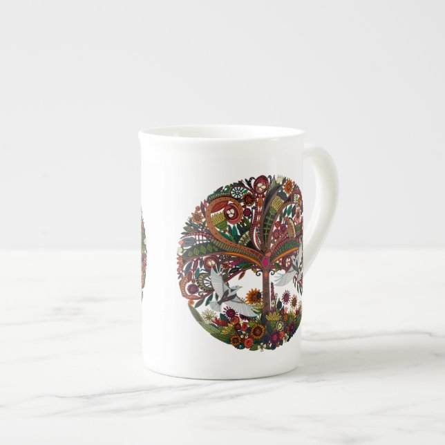 tree of life white bone china mug (Front Right)