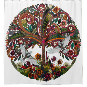 tree of life white shower curtain