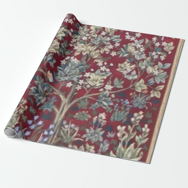 Tree Of Life William Morris Red Wrapping Paper (Unrolled)