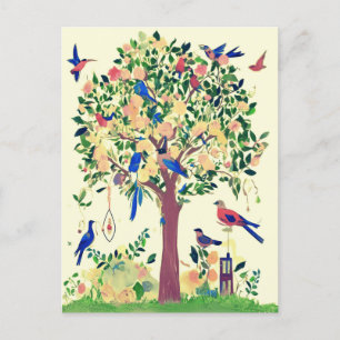 Tree of Life with Birds and Flowers Postcard