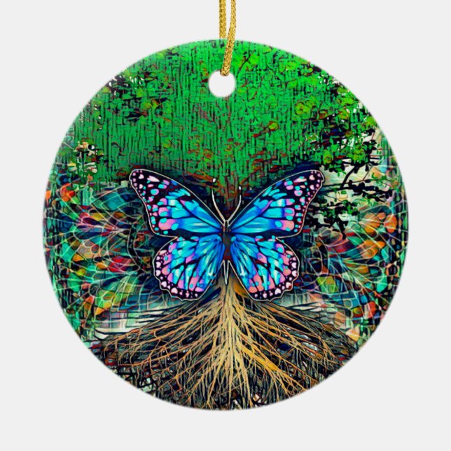 Tree of Life with Butterfly by Amelia Carrie Ceramic Tree Decoration (Front)