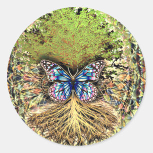 Tree of Life with Butterfly Gold Classic Round Sticker
